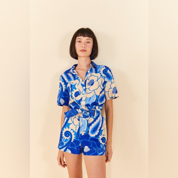 FARM Rio Pants - FARM Rio Blue Tropical Groove Romper